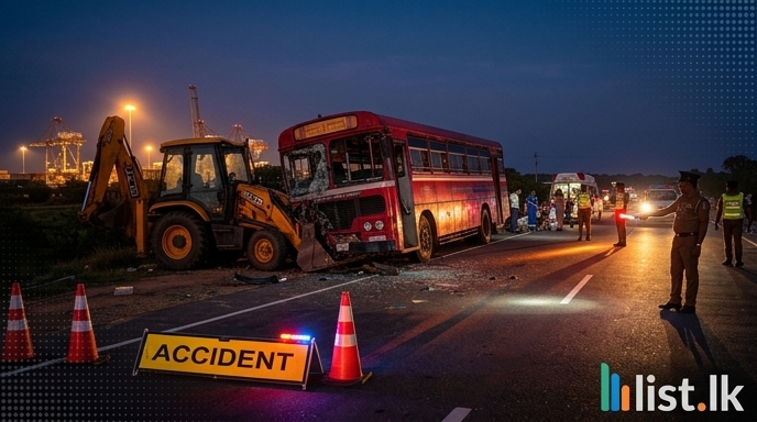 SLTB Bus Collides with Heavy Vehicle Near Hambantota Port, Drivers Arrested