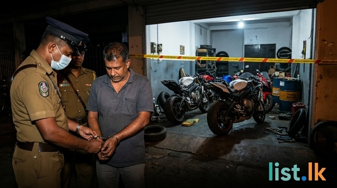 Garage Owner Arrested with Unregistered High-Powered Motorcycles in Piliyandala