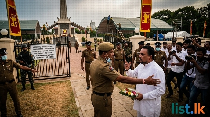 Confrontation at War Heroes' Monument: Wimal Weerawansa Denied Access Amidst Ceremony Preparations