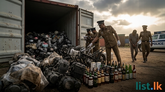Smuggled Motorcycle Parts and High-Value Liquor Seized in Kuliyapitiya Container Raid
