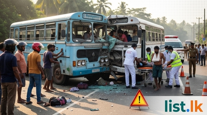 Dozens Injured in Head-On Bus Collision in Talalla, Matara