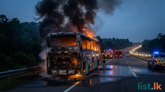 Southern Expressway Bus Fire Disrupts Traffic, No Injuries Reported