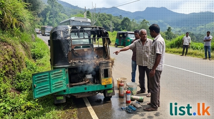 Moving Tricycle Catches Fire on Hatton Road Due to Fuel Leak