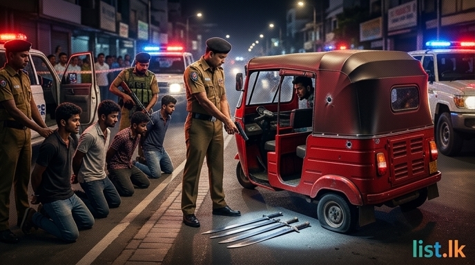 Police Open Fire on Defiant Three-Wheeler in Borella, Arrest Five Carrying Swords