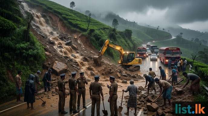 Landslide Blocks Hatton-Balangoda Road Amidst Heavy Rainfall